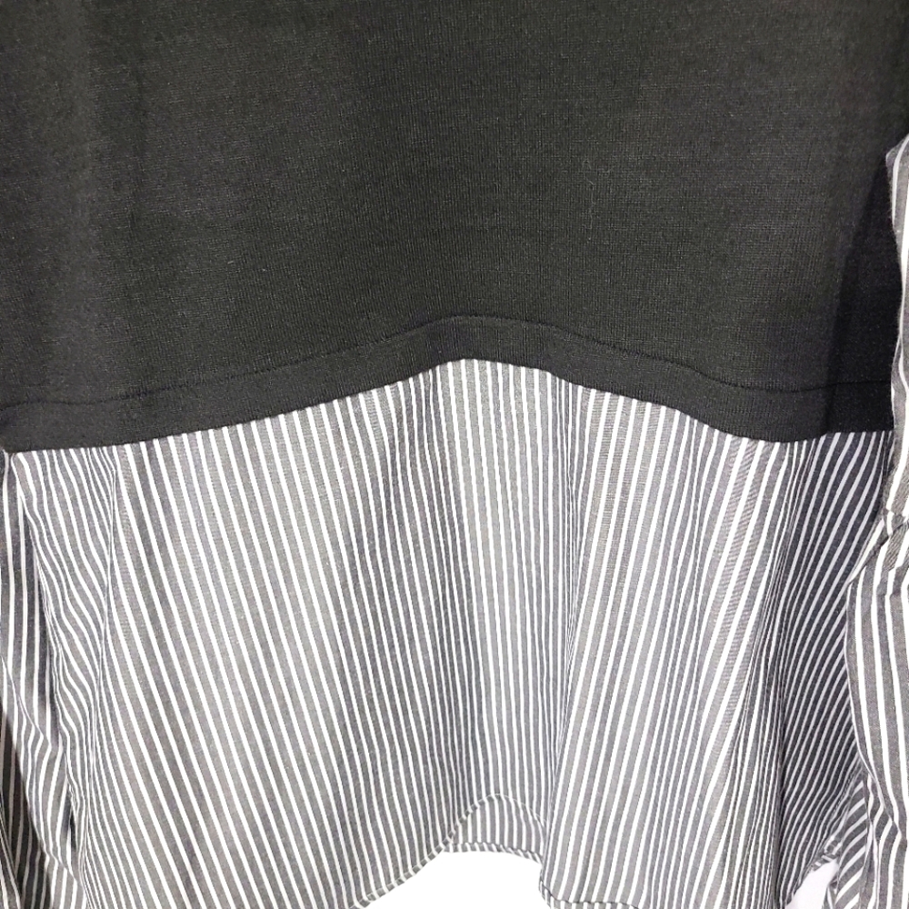 Miss Lili Women's Large Shirt Black White Striped Balloon Sleeves Unique Office - Picture 4 of 8